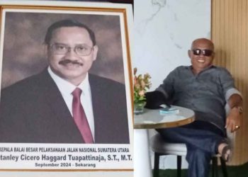 Kiri, Mantan Kabalai BBPJN Stanley Tuapattiraja. Kanan, Pimpinan Umum Lacakpost.com Jonny Marbun.