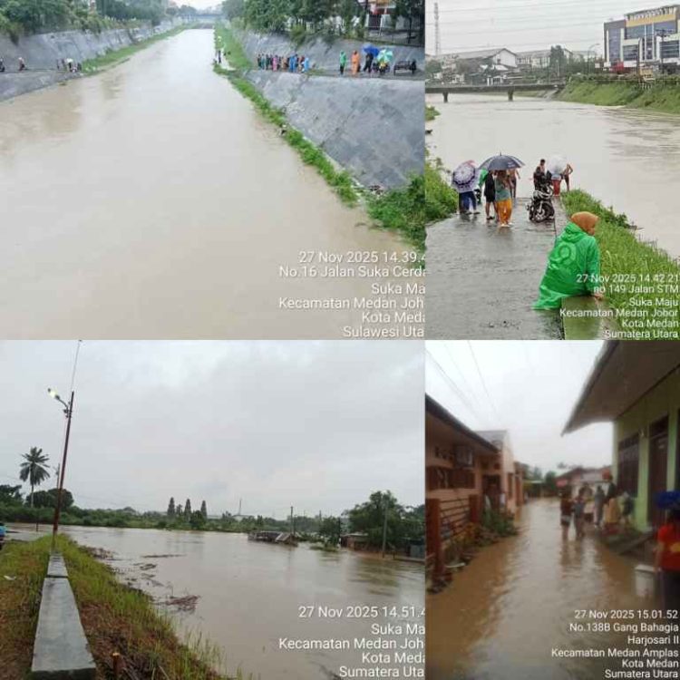 Aktivitas Warga Kota Medan Terhalang Banjir Akibat Curah Hujan Tinggi