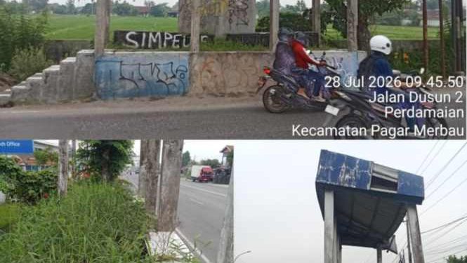 Halte Bus di Jalan Nasional PPK 4.6 Tanjung Morawa Terbengkalai Tinggal Kerangka dan jadi Sarang Ular