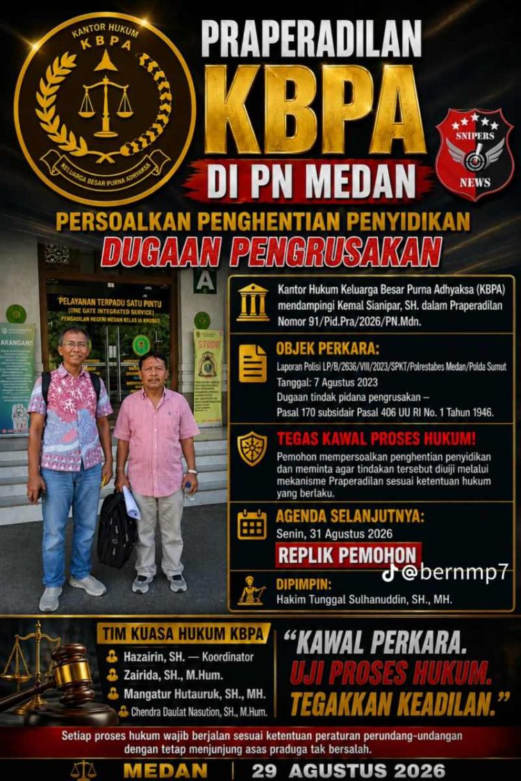 Kantor Hukum KBPA Ajukan Praperadilan Di PN Medan, Persoalkan Penghentian Penyidikan Dugaan Pengrusakan